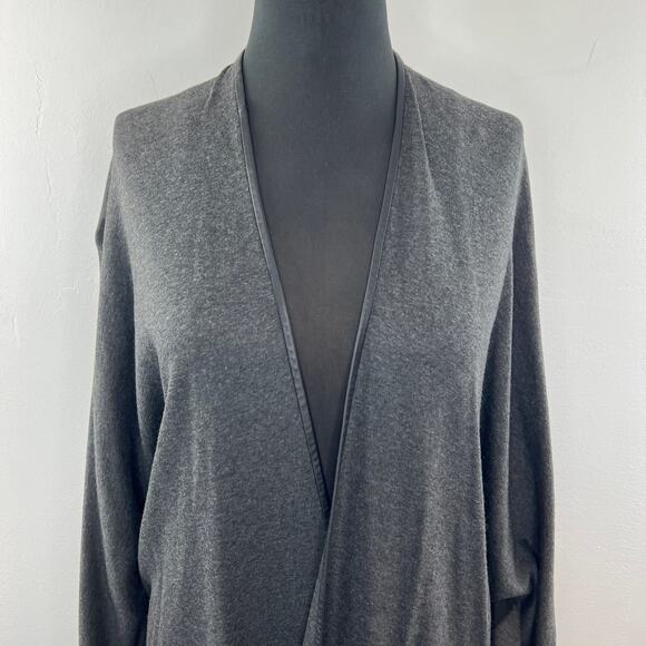 Cut 25 Open Front Cardigan Sweater Gray Leather Accents Long Sleeve Size 4 - Picture 2 of 9
